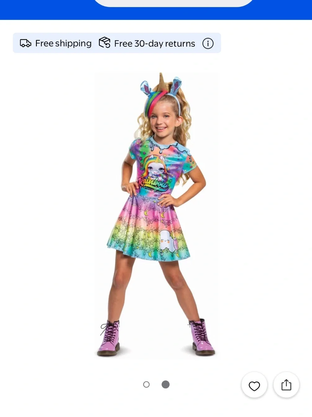 Girls Rainbow Unicorn Dress Costume with Headband